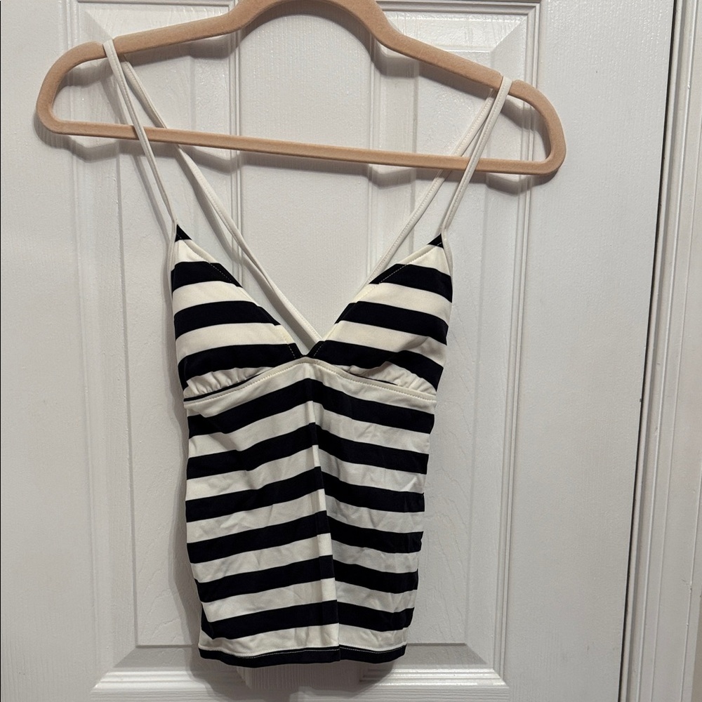 Ralph Lauren Black & White Striped Tie Back Tankini Top Sz XS NWT